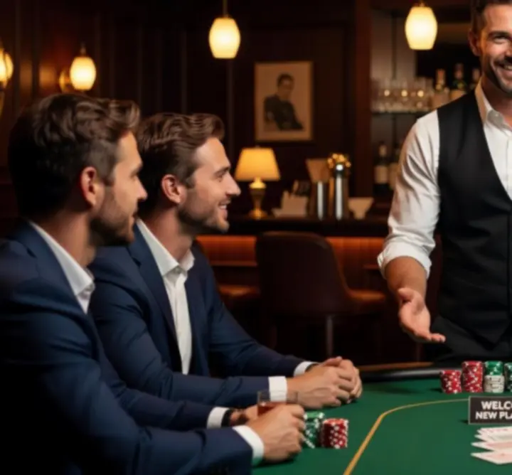 Uśmiechnięty prowadzący pokerowy wieczór w polskim lokalu