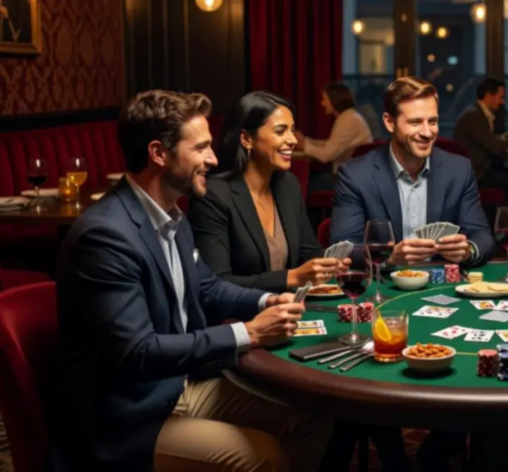Wieczór pokerowy z uczestnikami przy stole w DoxaDon Taprobane