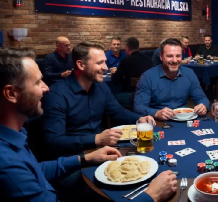 Ludzie przy stolikach w restauracji podczas pokerowego wieczoru