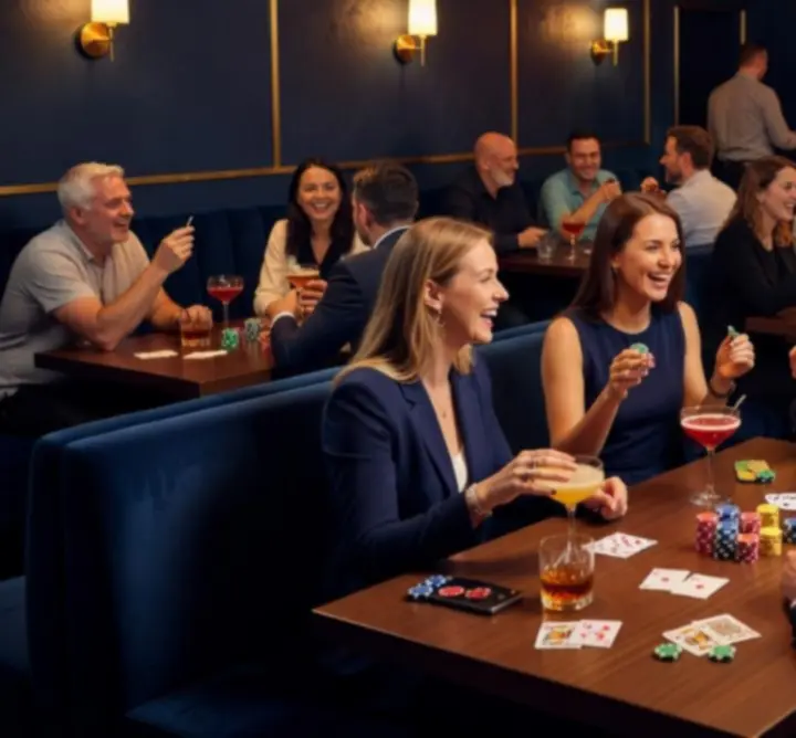 Lokal w Polsce podczas pokerowego wieczoru z drinkami i kartami